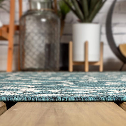 JONATHAN Y SMB106F-9 Charleston Vintage Filigree Textured Weave Indoor Outdoor Area Rug Classic Coastal Easy Cleaning Bedroom Kitchen Backyard Patio Non Shedding, 9 X 12, Teal/Gray