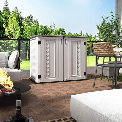HOMSPARK Storage Shed Weather Resistance, Multi-Purpose Outdoor Storage Cabinet Waterproof, Outdoor Storage Cabinet for Garbage Cans, Lawnmower, Garden Accessories (Off White, Standard-26 cu ft)