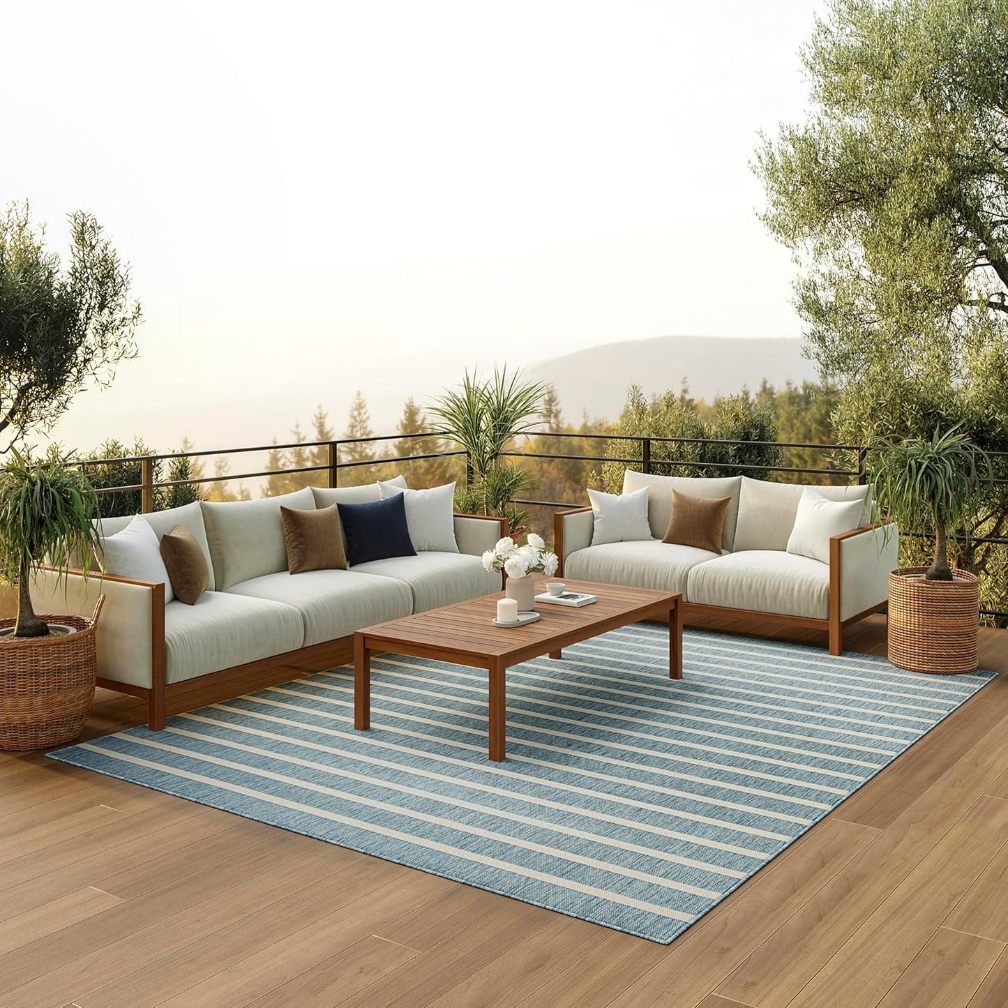 Nourison Home Positano 9' x 12' Fabric Aqua Ivory Area Rug