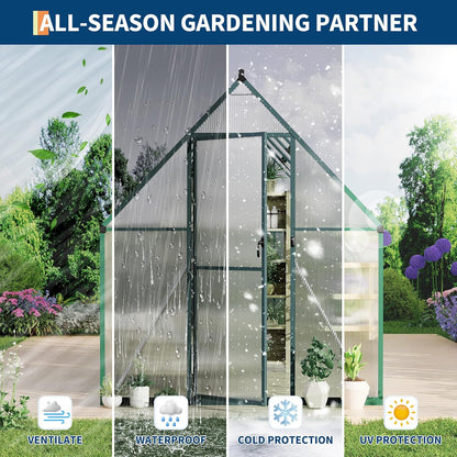 6'X9' Aluminum-Framed Polycarbonate Greenhouse, Heavy Duty Polycarbonate Greenhouse with Quick Setup Structure and Roof Vent, Large Enhanced Aluminum Greenhouses Kit for Outdoors