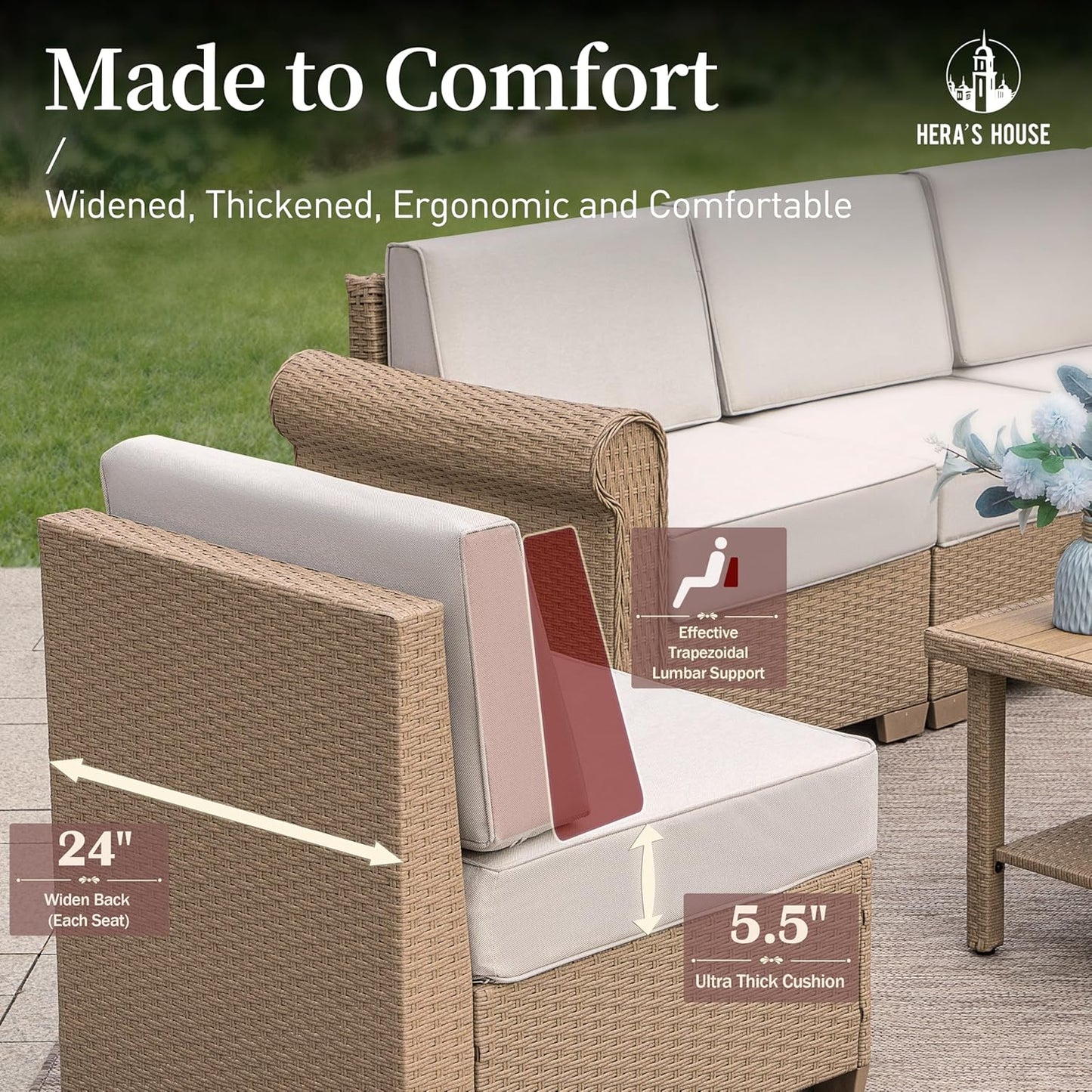 HERA'S HOUSE Patio Loveseat Set, All-Weather 2 Seats Outdoor Sectional Wicker Sofa, 5.5" Thick Cushions, 5.9" Wide Armrests, 2-Piece Modular Conversation Set for Patio, Lawn, Backyard, Garden