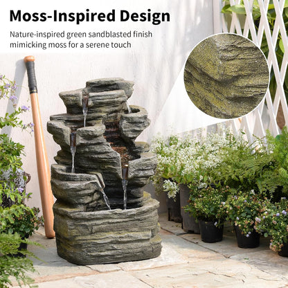 6-Tier Cascading Rock Water Fountain Outdoor Garden Waterfall Decor for Garden, Patio, Backyard, Deck, Porch and Home Art Decor,24.4" H Outdoor Fountain with Lights