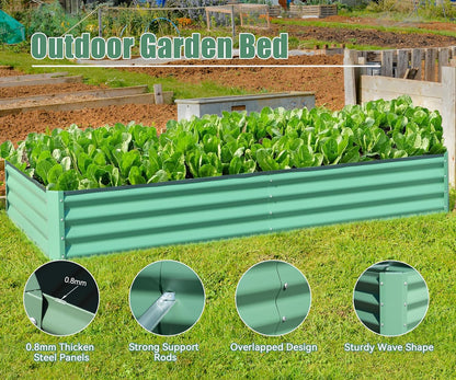 Domi Galvanized Raised Garden Bed, Outdoor Planter Garden Boxes Large Metal Planter Box for Gardening Vegetables Fruits Flowers, Green (6x3x1ft)