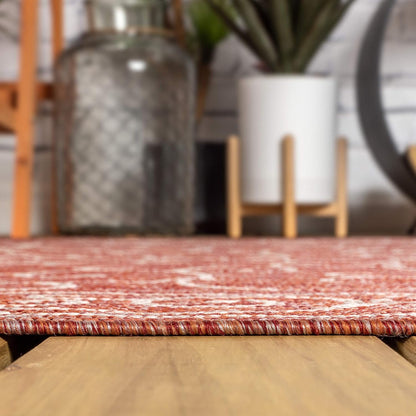 JONATHAN Y SMB106B-6R Charleston Vintage Filigree Textured Weave Red/Beige 6' Round Indoor/Outdoor Area Rug, Pet Friendly, Non-Shedding, Stain Resistant, Easy-Cleaning for Backyard, Patio, Porch