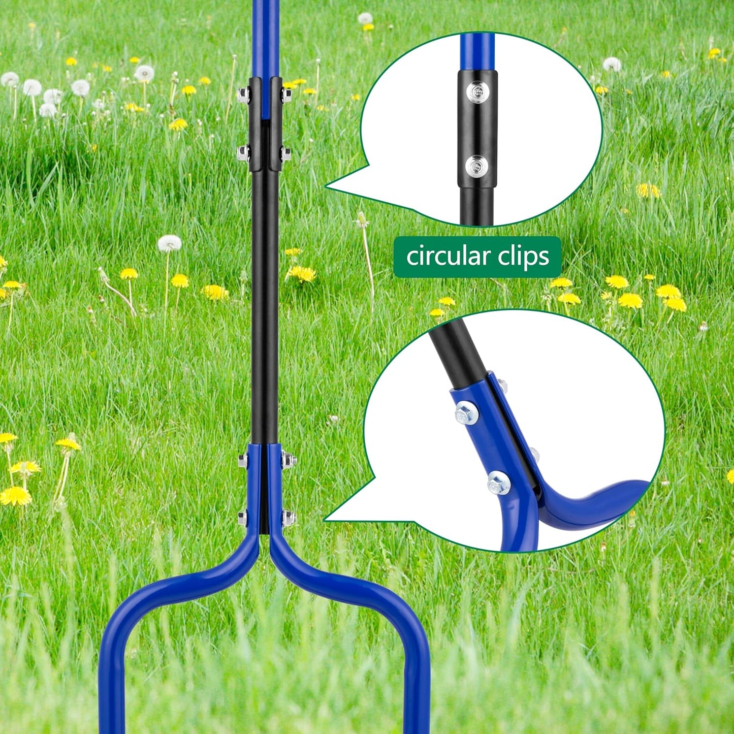 Spike Tine Fork Lawn Aerator - Four 5.2'' Stainless Steel Spikes Manual Gardening Hand Tool - Grass Dethatcher Aerator Lawn Tool with Solid Tines for Compacted Soil - Lawn Plugger Aerator