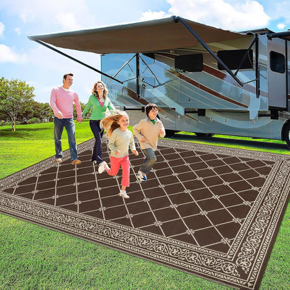 HiiARug 8x10 Outdoor Rug Outdoor Patio Rug, Reversible Waterproof Plastic Straw Rug Large Outdoor Rugs (8x10Ft, Brown)