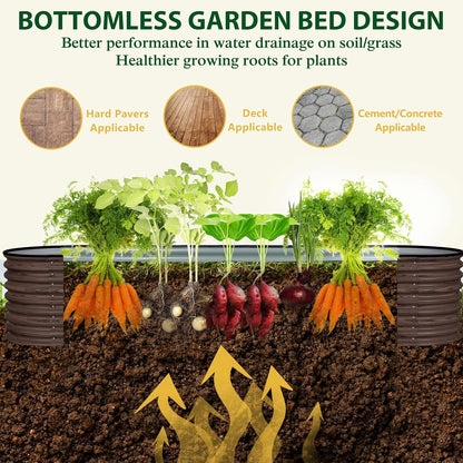 MUPATER Galvanized Raised Garden Bed Outdoor 8x2x2ft, 9-in-1 Metal Raised Planter Box W/ 2 Aluminum Support Rods, Oval Outdoor Raised Garden Bed for Vegetable, Flower, Backyard and Patio, Rustic