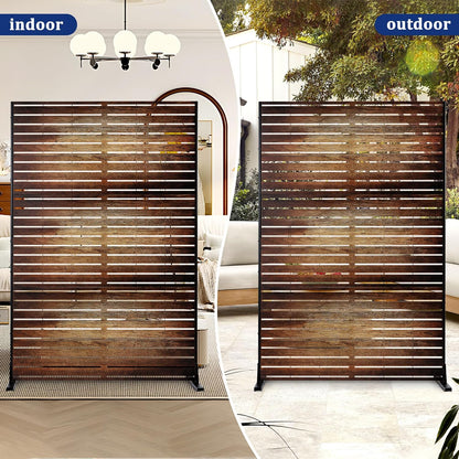 FENCY Outdoor Privacy Screen, 72" H×47" W Metal Patio Privacy Screen, Freestanding Decorative for Deck Balcony Patio Vintage Wood Color