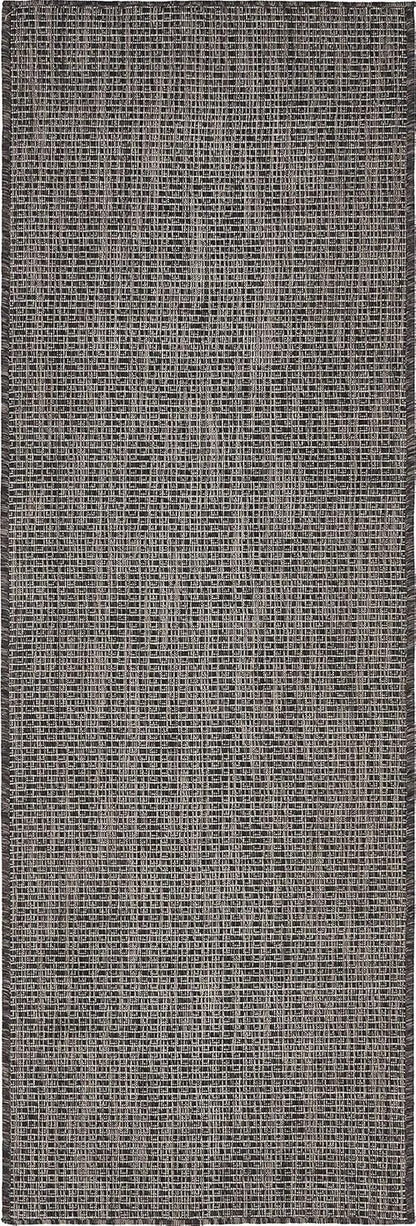 Unique Loom Collection Casual Transitional Solid Heathered Indoor/Outdoor Flatweave Area Rug (2' x 6' 1" Runner, Black/Ivory)