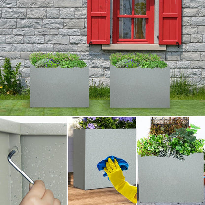 Metal Planter Box Rectangular Planter, 35.5" Lx 10" Wx 28" H Terrazzo White Large Planters with Drainage Holes, Galvanized Steel Tall Planters for Patio/Porch