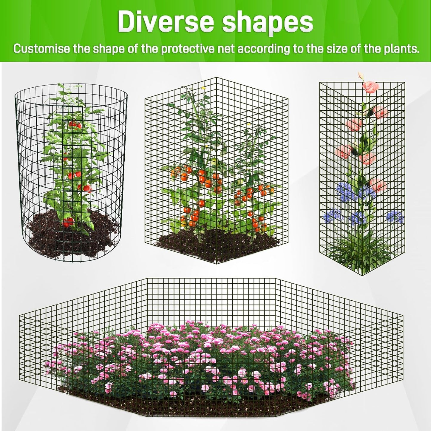 16pcs Plant Protectors from Animals, 13.8"x 12" Wire Plant Protector, Wire Cages for Plants with Stakes and Cable Ties, Metal Plant Cages for Plants, Vegetables, Flowers