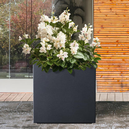 Kante 12 Inch Square Concrete Planter for Outdoor Indoor Home Patio Garden, Large Plant Pot with Drainage Hole and Rubber Plug, Charcoal