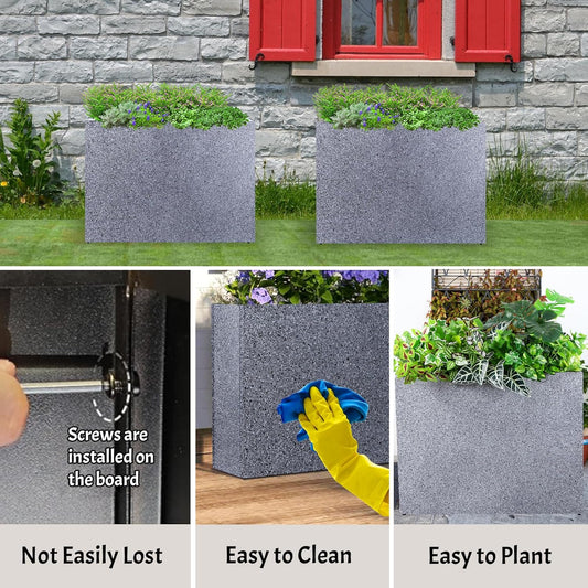 Metal Planter Box Rectangular Planter, 35.5" Lx 10" Wx 28" H Terrazzo Large Planters with Drainage Holes, Galvanized Steel Tall Planters for Patio/Porch