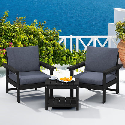SERWALL HDPE Patio Sofa Set, 3-Piece Sectional Outdoor Furniture Set, All Weather Outdoor Couch Set Patio Furniture Set for Deck, Lawn, Black Frame with Grey Cushion