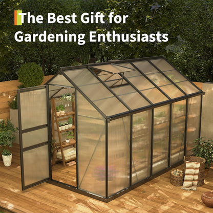 6*10 FT Outdoor Walk-in Greenhouse, Polycarbonate Green House, Heavy Duty Greenhouse with Vented Roof Window, Windproof Aluminum Frame, Suitable for Outside Gardening, Backyard, Patio