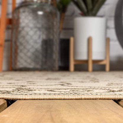 JONATHAN Y SMB106A-6R Charleston Vintage Filigree Textured Weave Beige/Brown 6' Round Indoor/Outdoor Area Rug, Pet Friendly, Non-Shedding, Stain Resistant, Easy-Cleaning for Backyard, Patio, Porch