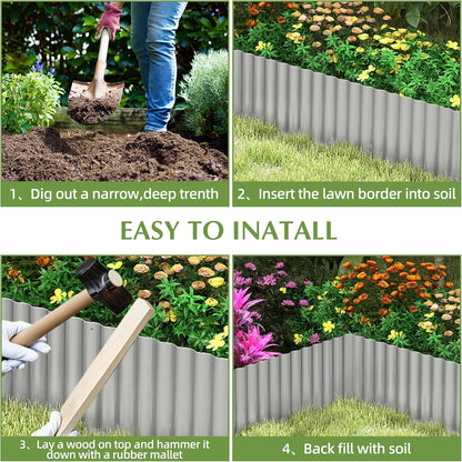 Metal Garden Edging Border, Corrugated Steel Landscaping, DIY for Lawn (Silver, 8 Inch x 20FT)