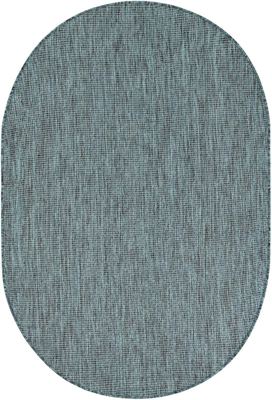 Unique Loom Outdoor Solid Collection Area Rug (4' 1" x 6' 1" Oval Teal/Navy Blue)