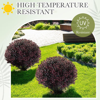 Yunlly 2 Pack 18" Artificial Boxwood Ball Bush Topiary Trees Fake Outdoor Plants, Realistic UV Resistance Faux Shrubs with Spike Greenery Topiary for Front Porch Garden Yard Patio Indoor (Dark Purple)
