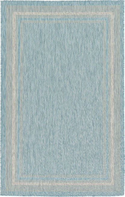 Unique Loom Outdoor Border Collection Area Rug - Soft Border (5' 1" x 8' Rectangle, Aquamarine/ Ivory)