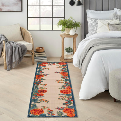 Nourison Home Aloha Indoor/Outdoor Ivory Multicolor 2' x 6' Area -rug, Easy--cleaning, Non Shedding, Bed Room, Living Room, Dining Room, Backyard, Deck, Patio (2x6)