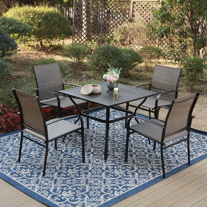 Outdoor Patio Square Dining Table, 37"x 37" Metal Slatted Tabletop with Adjustable Umbrella Hole for Deck Lawn Garden Backyard, Black