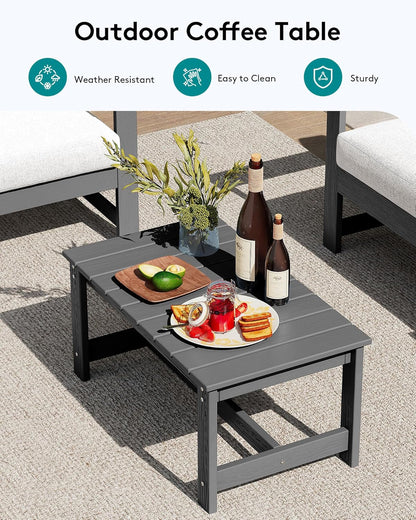 SERWALL 2 Pieces Single Cushioned Sofa Chair, Grey HDPE Outdoor Adirondack Lounge Armchair with Khaki Cushion