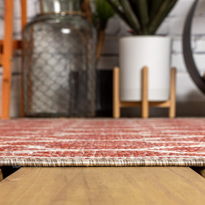 Eyely BMS109C-5R Santa Monica Trebol Moroccan Trellis Textured Weave Indoor/Outdoor Area Rug Coastal;Bohemian, Bedroom, Backyard, Patio, Easy-Cleaning, Non-Shedding, 5' Round, Red/Beige