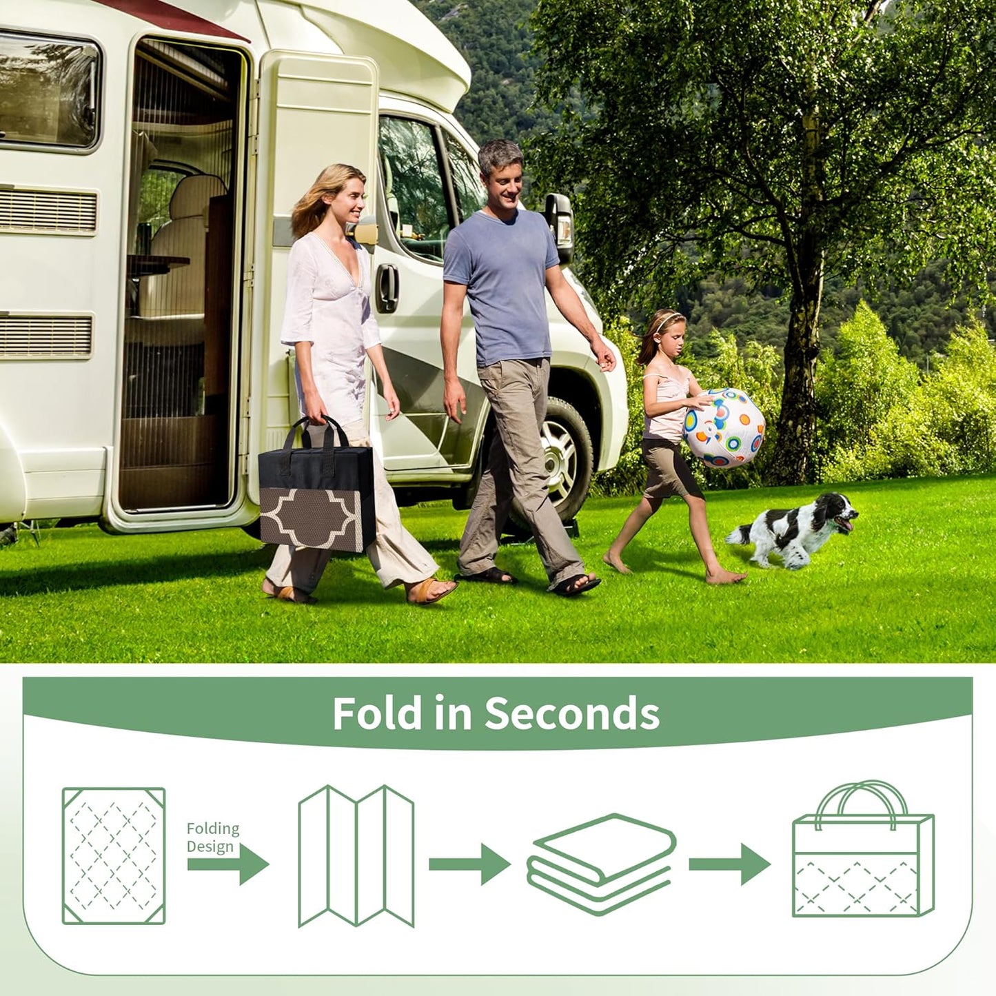 GENIMO Outdoor Rug 8' x 10' Patio Waterproof, Foldable Reversible Plastic Straw Area Rugs Mat for Camper Decor, Outside Carpet for Rv, Deck, Porch, Picnic, Beach, Balcony, Coffee & Beige
