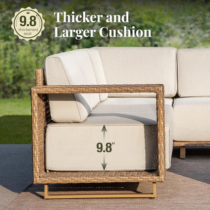 2 Pcs Outdoor Patio Furniture Set, Outdoor Wicker Sofa Couch, Rattan Armchairs Set of 2 with 10" Thick Waterproof Cushions for Deck Backyard Lawn