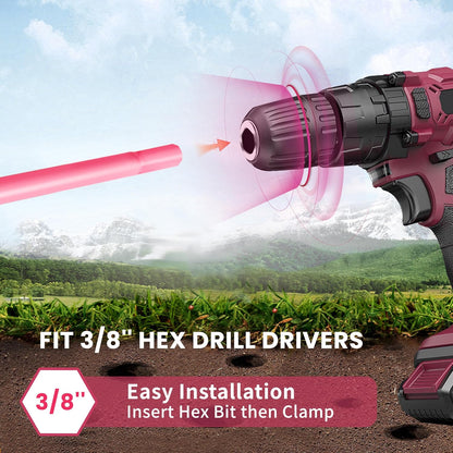 TCBWFY 1.6 x 16.5 Inch Pink Auger Drill Bit for Planting - Garden Tools Auger Drill Bit, Spiral Garden Auger, Drill Auger Bit for Planting Bulbs and Flowers