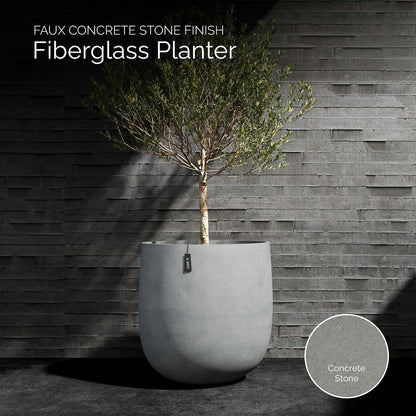 Mondo Large Planter – Concrete Stone Finish – Fiberglass Indoor/Outdoor and Weather-Resistant Round Planter (33" D x 31.3" H Exterior, 31.5" D x 30.7" H Interior)