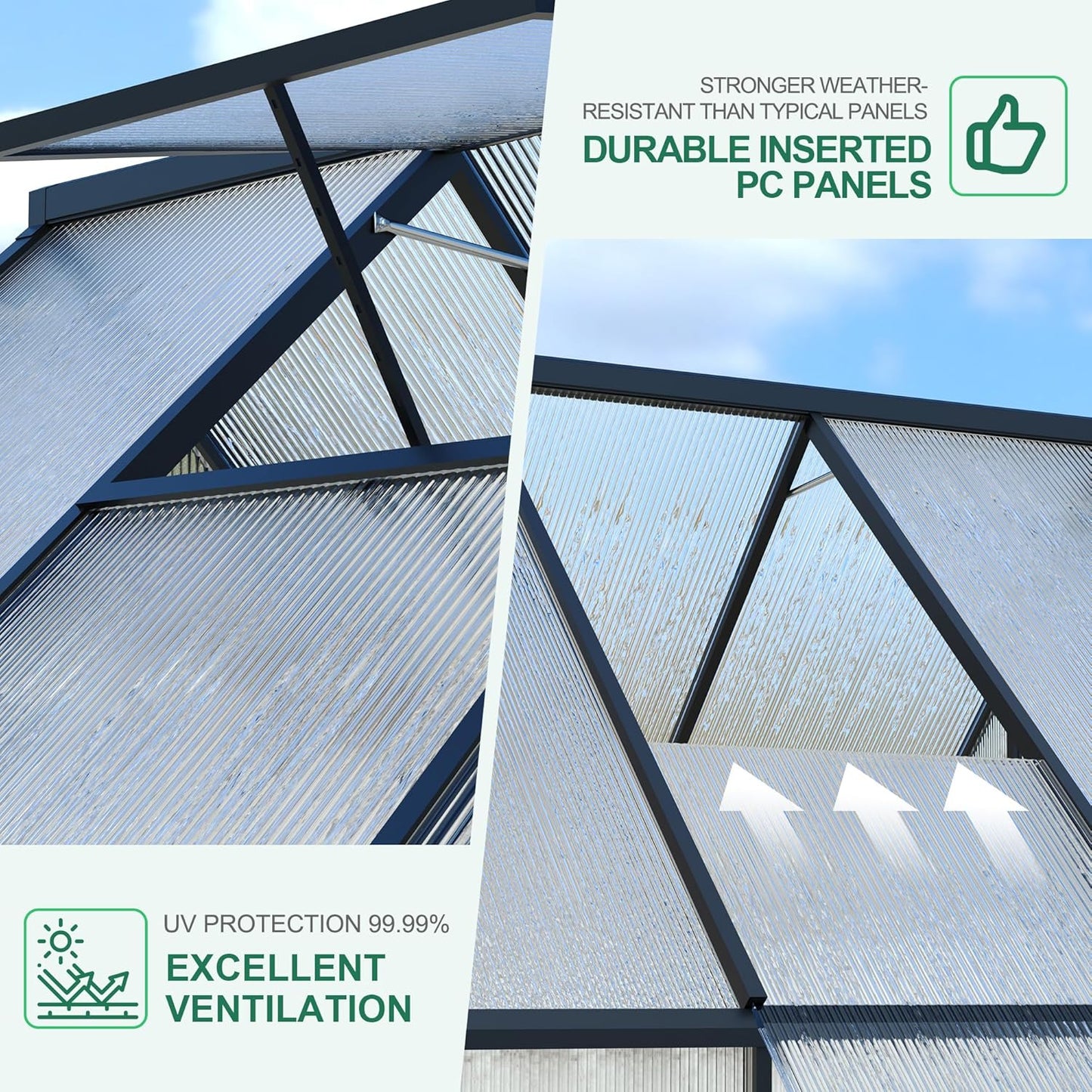 6'x7' Aluminum-Framed Polycarbonate Greenhouse, Heavy Duty Polycarbonate Greenhouse with Quick Setup Structure and Roof Vent, Large Enhanced Aluminum GreenhouseKit for Outdoors