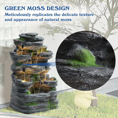 TITIMO 7-Tier Cascading Rock Water Fountain Outdoor Garden Waterfall with Lights,Fountain Indoor Decor for Garden, Patio, Backyard, Deck, Porch and Home Art Decor (24" H)