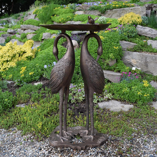 Oakland Living 2-Crane Lily Bird Bath, Antique Bronze, 16.75W x 16D x 29.5H inches