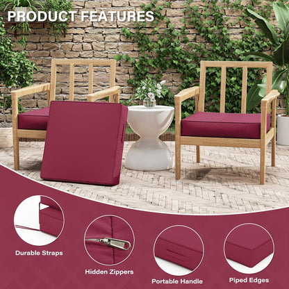 Patio Chair Cushions 22 X 22 X 4 Inch Waterproof Outdoor Seat Cushions for Patio Furniture, Outdoor Sofa Couch Pads with Ties & Handle, Set of 2, Fuchsiared
