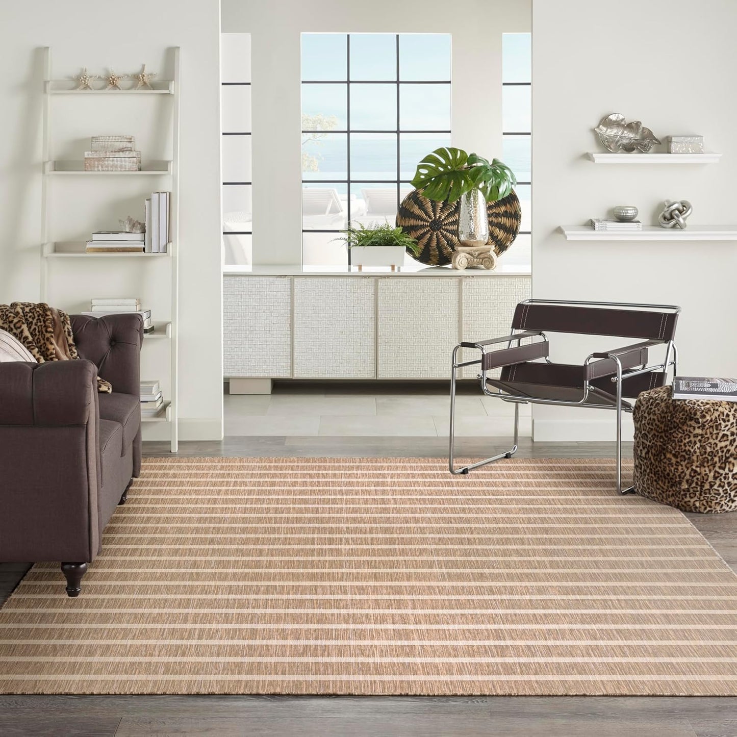 Nourison Home Positano Indoor/Outdoor Beige Ivory 8' x 10' Area Rug, Easy Cleaning, Non Shedding, Bed Room, Living Room, Dining Room, Backyard, Deck, Patio (8x10)