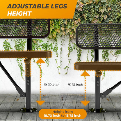 Heavy-Duty Outdoor Metal Bench, Thermoplastic-Coated, Surface, Weatherproof, Commercial-Grade for Parks, Gardens, Patios, Stores & More (4 Ft - Surface with Back, Black)