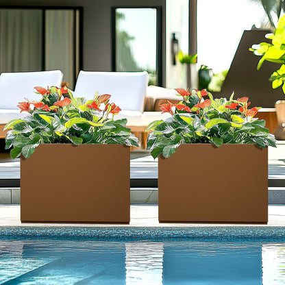 Rectangle Planter for Indoor & Outdoor, Tall and Long Planter Boxes with Drainage Holes, Mental Divider Planter Box All-Weather Use for Plants, Flowers, 35" L x 9" W x 26" H, Brown