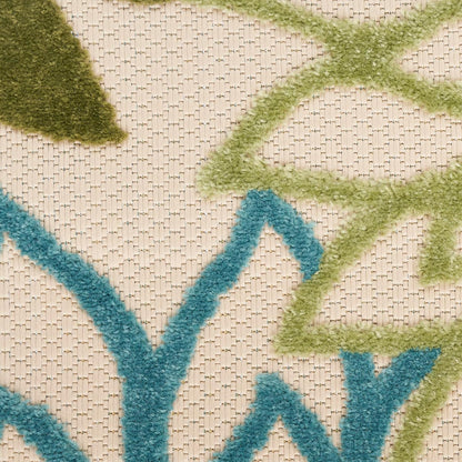 Nourison Home Aloha Indoor/Outdoor Green Multicolor 2' x 6' Area Rug, Easy Cleaning, Non-Shedding, Bed Room, Living Room, Dining Room, Backyard, Patio, Deck (2x6)
