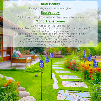 Solar Garden Lights, Decorative LED Flame Garden Stakes, Hand Blown Glass and Outdoor Waterproof Glass Stakes (Dark Blue)