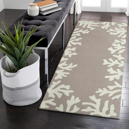 Liora Manne CAPRI Indoor/Outdoor Handmade Synthetic Blend Durable Area Rug - Traditional Border Coastal Beach Accent (Coral Border Silver) (2' x 5')