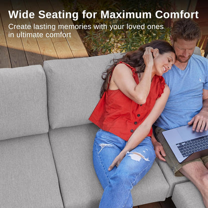 EAST OAK Life Chatter Patio Furniture Set, Outdoor Furniture Sectional Sofa Set with Round Coffee Table, 4 Seats Sofa Deep Seating with Thick & Washable Cushions, Black & Grey