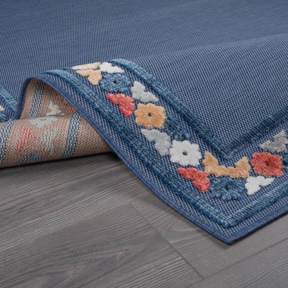 Beverly Rug Outdoor Rug 5x7 Modern Bordered Area Rugs for Indoor and Outdoor Patio Easy to Clean Non Shedding Living Room Porch Garden Washable Outside Carpet (5 x 7 Blue)