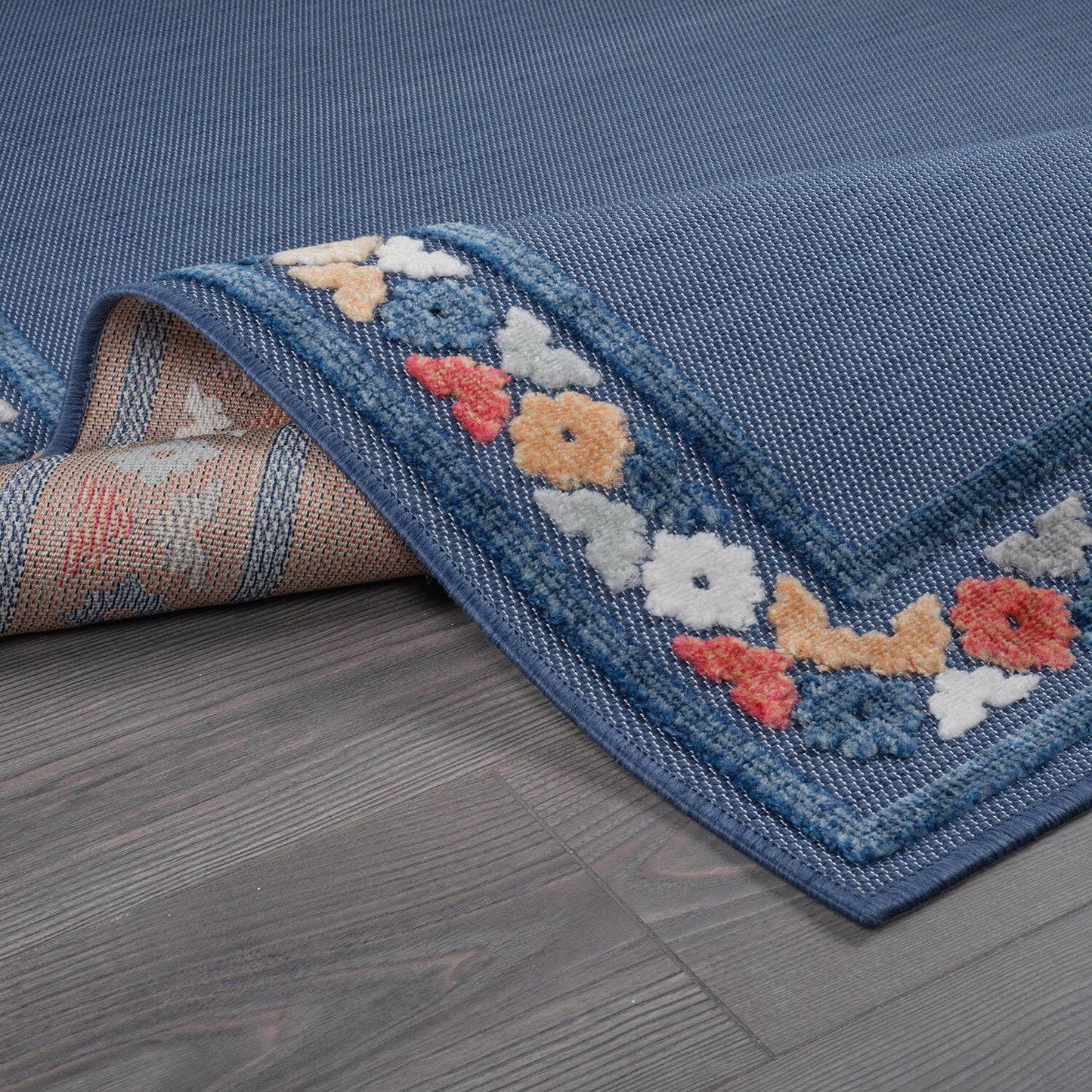 Beverly Rug Outdoor Rug 4x6 Modern Bordered Area Rugs for Indoor and Outdoor Patio Easy to Clean Non Shedding Living Room Porch Garden Washable Outside Carpet (4 x 6 Blue)