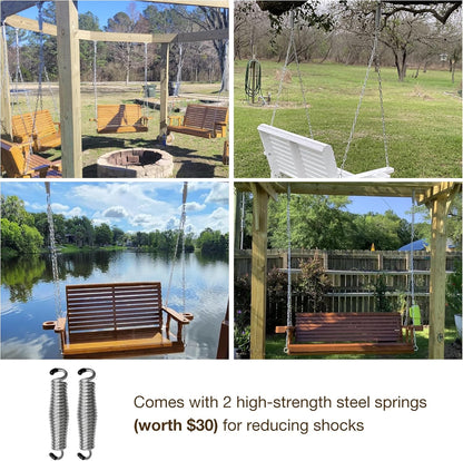 Wooden Porch Swing 2-Seater, High Backrest and Deep Seat, Bench Swing with Cupholders, Hanging Chains and 7mm Springs, Heavy Duty 880 LBS, for Outdoor Patio Garden (Deep Brown, 4.5 feet Extra-Large)