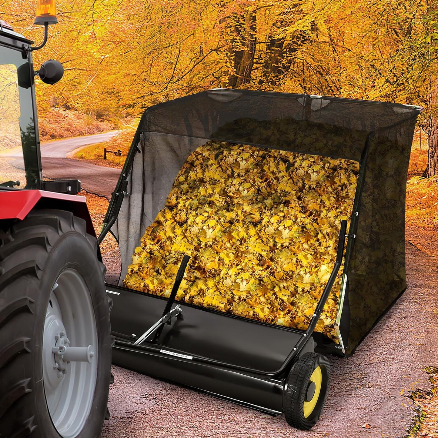 GAOMON 48'' Tow Behind Lawn Sweeper,Pull Behind Lawn Sweeper,with 26 Cu. Ft. Large Capacity Leaf Collector,Adjustable Sweeping Height for Yard, Lawn, Farm