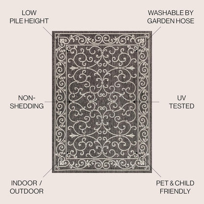 JONATHAN Y SMB106G-5 Charleston Vintage Filigree Textured Weave Indoor Outdoor Rug LivingRoom Backyard,5 X 8,Black/Gray