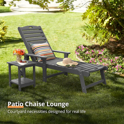 LUE BONA Outdoor Chaise Lounge, 79'' Oversized HDPS Chaise Lounger, 5 Positions Adjustable Lounge Chairs, Pool Lounge Chair with Wheels for Poolside, Backyard, 3 Year Warranty, Dark Gray