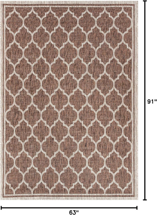 Eyely BMS109B-5 Santa Monica Trebol Moroccan Trellis Textured Weave Indoor/Outdoor Area Rug Coastal;Bohemian, Bedroom, Backyard, Patio, Easy-Cleaning, Non-Shedding, 5 X 8, Espresso/Taupe